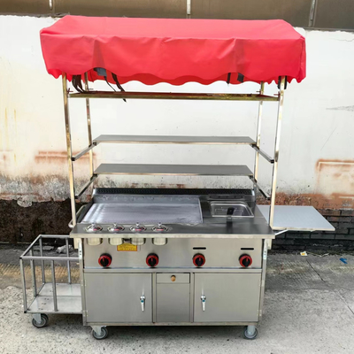 Catering Commerciale Acciaio inossidabile Street Food Snack Friggitrice Grill Barbecue Trolley Handcart