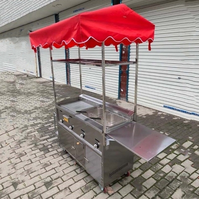 Catering Commerciale Acciaio inossidabile Street Food Snack Friggitrice Grill Barbecue Trolley Handcart