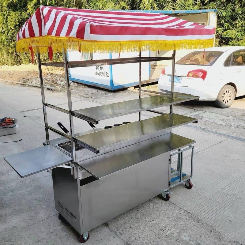 110v/220v Mobile in acciaio inossidabile Street Food Snack Gas Trolley Handcart Cart 2023