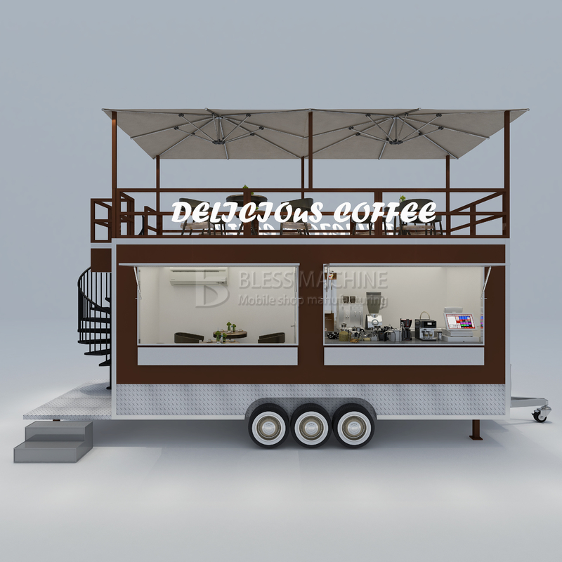 40 chilometri all'ora Mobile Coffee House Fast Food Restaurant Trailer con secondo piano