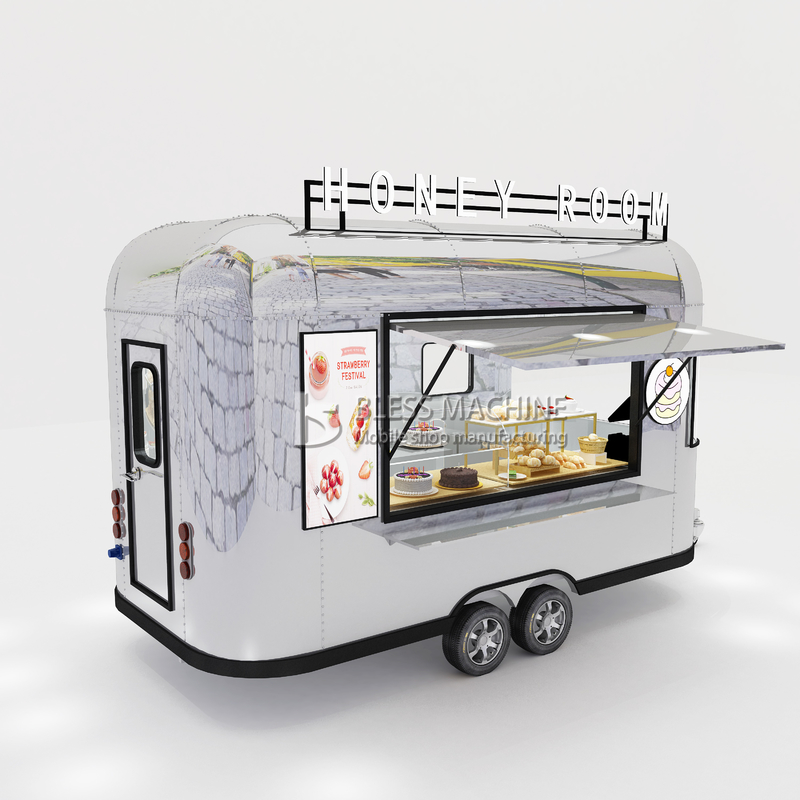 Trailer mobile in acciaio inossidabile per la vendita di cioccolato e biscotti in movimento